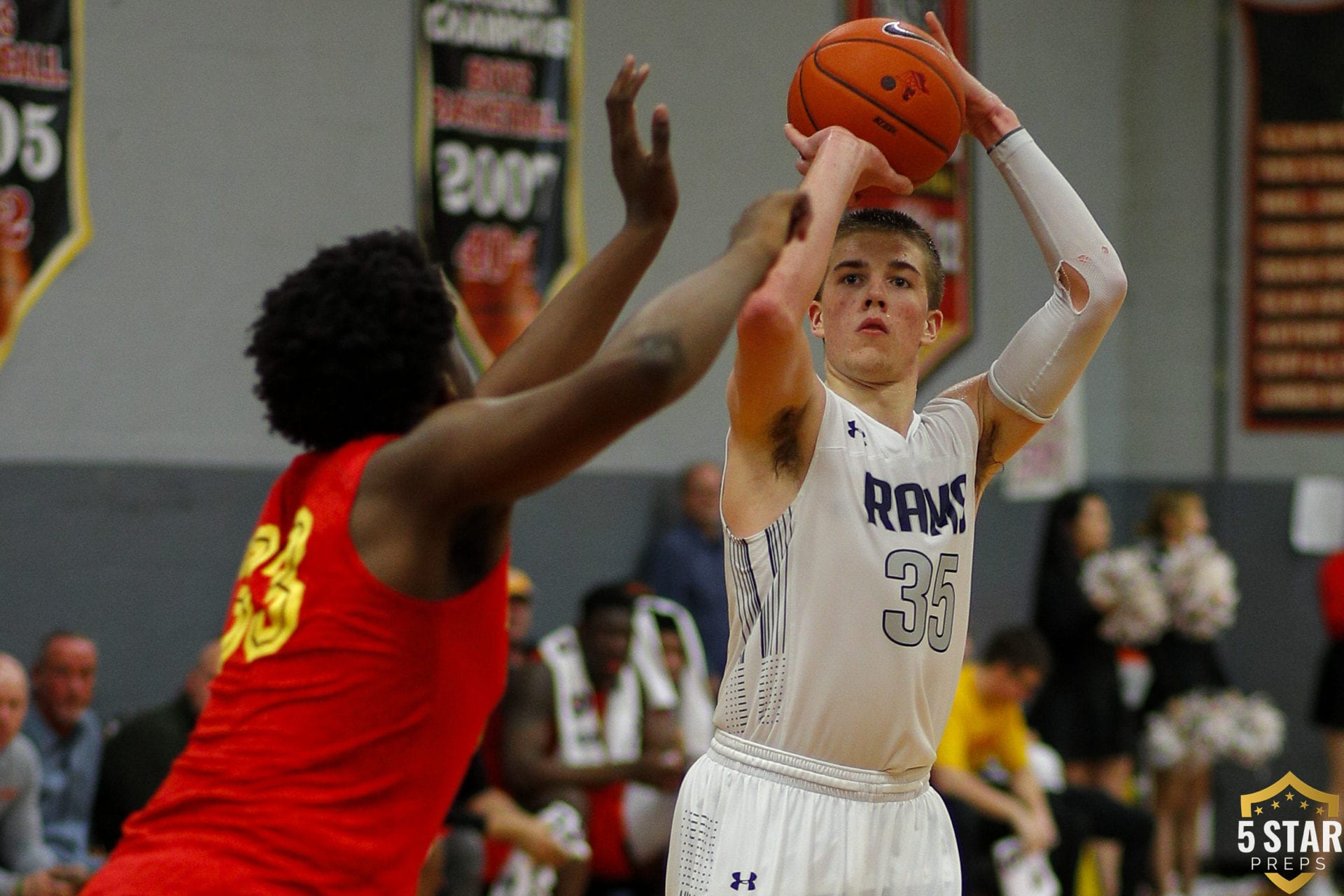 Grant Ledford of Grace Christian gets off his shot during the Rams' game at Oak Hill Academy. (Photo: Danny Parker).